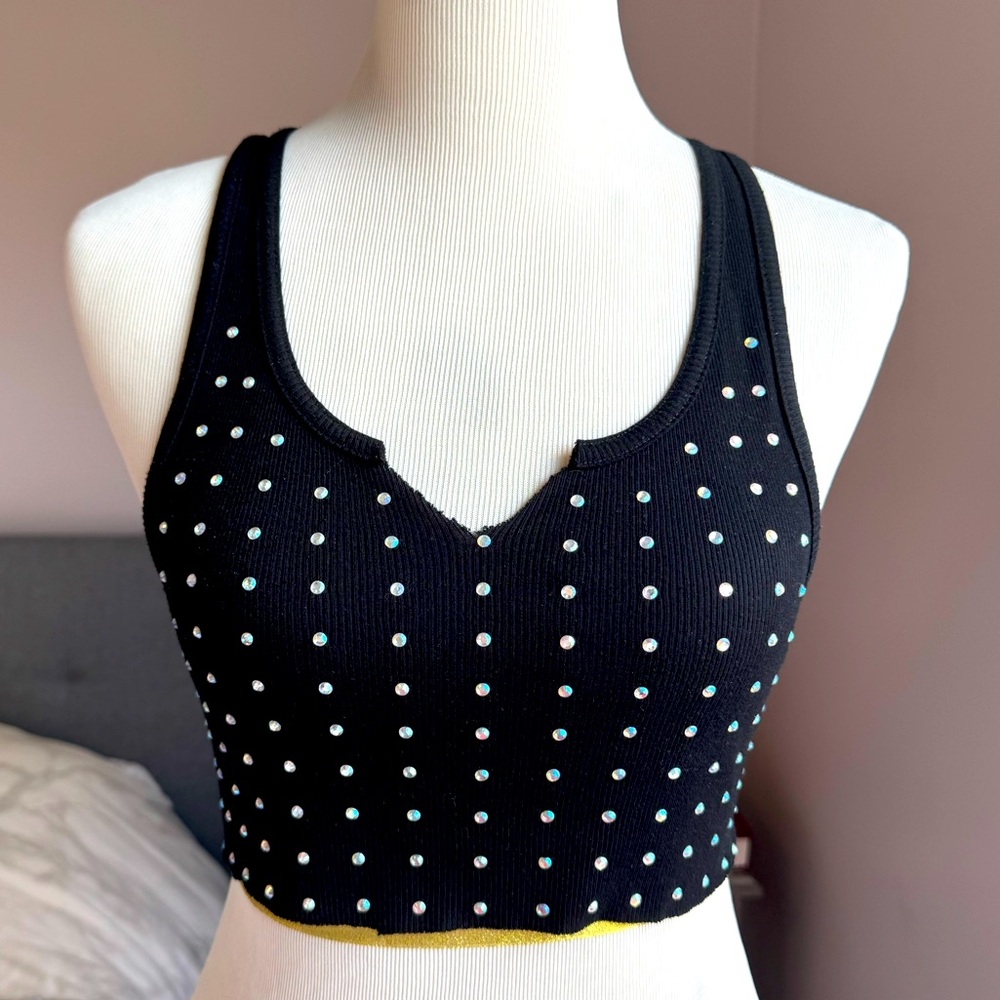 Frankie B. Black All Over Rhinestone Crop Tank Size M